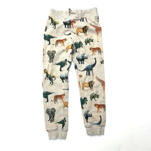 H&M Beige Dinosaurs Zoo Animal Print Joggers Sweatpants Pants Tiger Lion
